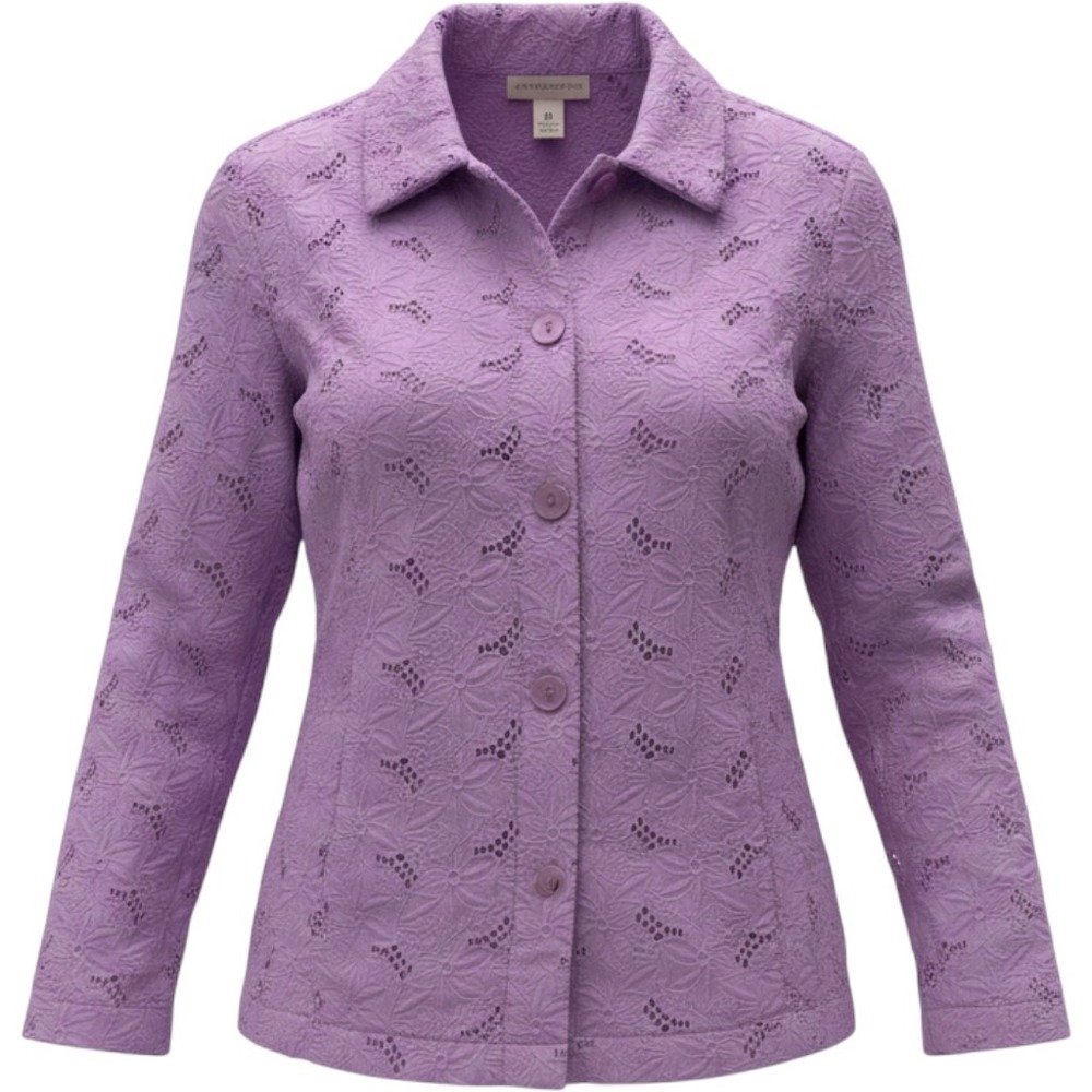 Appleseed's Womens Purple Floral Eyelet Cotton Button Down Shirt A31955 Medium